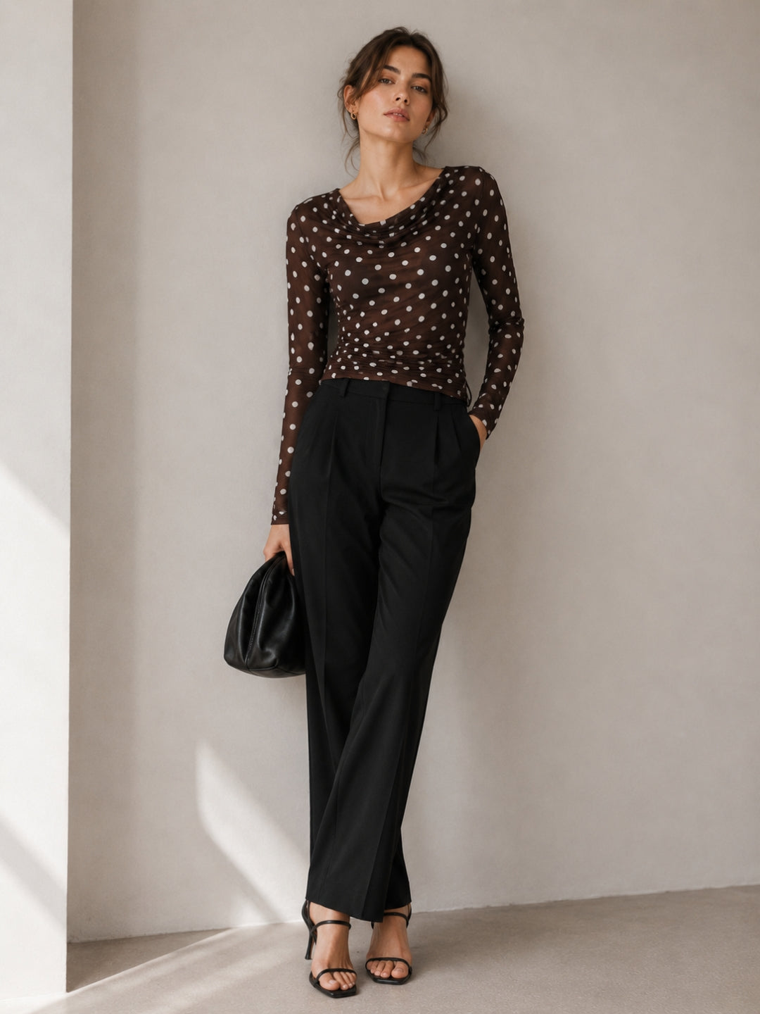 Clobug Women Cowl Neck Printed Mesh Top