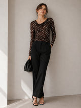 Clobug Women Cowl Neck Printed Mesh Top