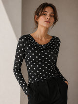 Clobug Women Cowl Neck Printed Mesh Top