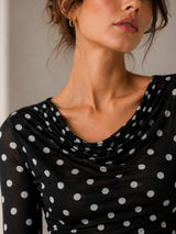 Clobug Women Cowl Neck Printed Mesh Top