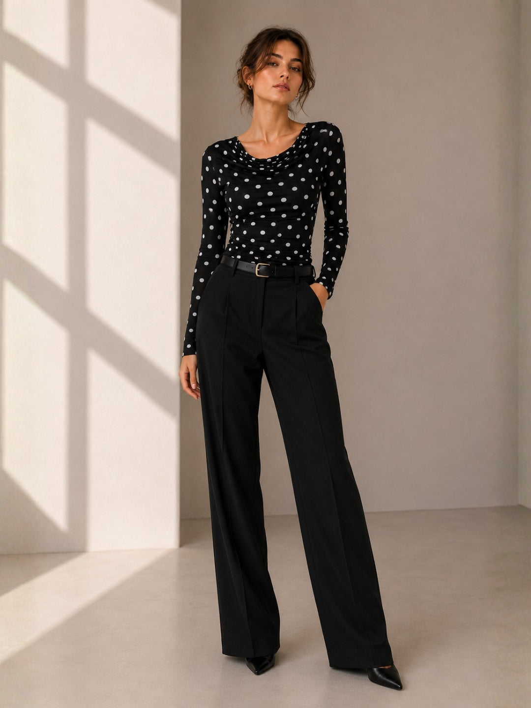 Clobug Women Cowl Neck Printed Mesh Top