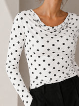 Clobug Women Cowl Neck Printed Mesh Top