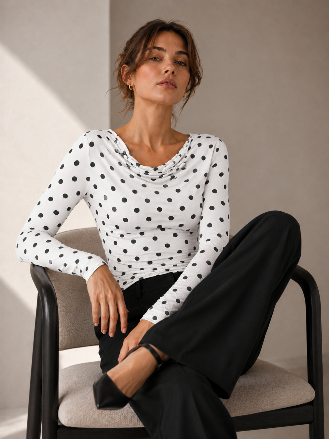 Clobug Women Cowl Neck Printed Mesh Top