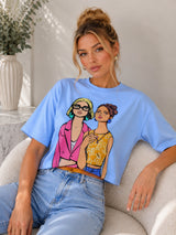 Clobug Women's Retro Pop Art Graphic Printed Crop T-Shirt