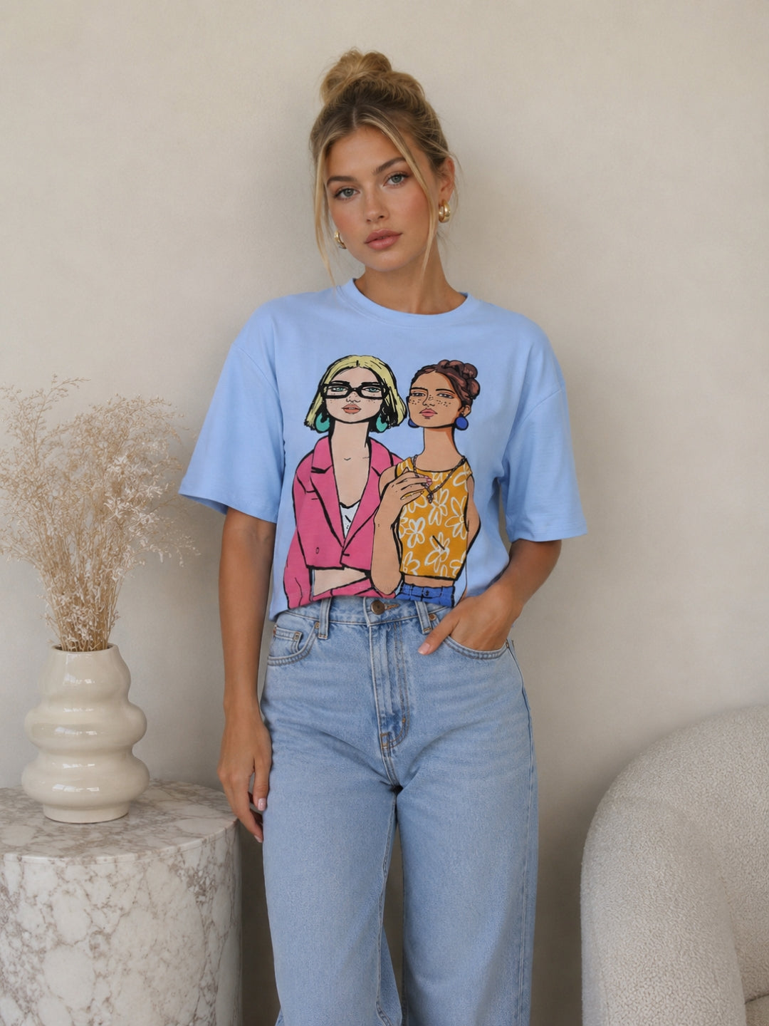 Clobug Women's Retro Pop Art Graphic Printed Crop T-Shirt