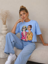 Clobug Women's Retro Pop Art Graphic Printed Crop T-Shirt