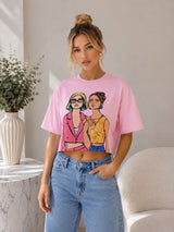 Clobug Women's Retro Pop Art Graphic Printed Crop T-Shirt