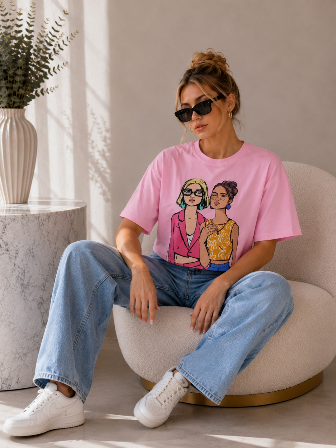 Clobug Women's Retro Pop Art Graphic Printed Crop T-Shirt