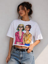 Clobug Women Oversized Graphic Print White T-Shirt