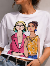 Clobug Women Oversized Graphic Print White T-Shirt