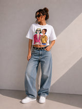 Clobug Women Oversized Graphic Print White T-Shirt