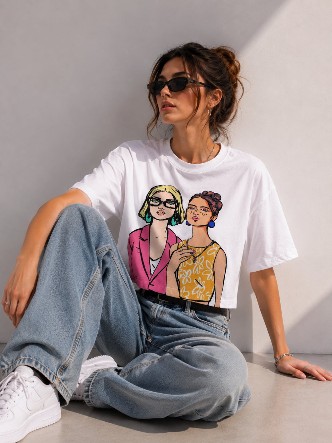 Clobug Women Oversized Graphic Print White T-Shirt