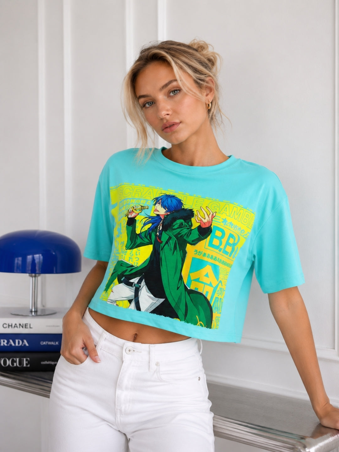 Clobug Women's Anime Graphic Printed Boxy Crop T-Shirt
