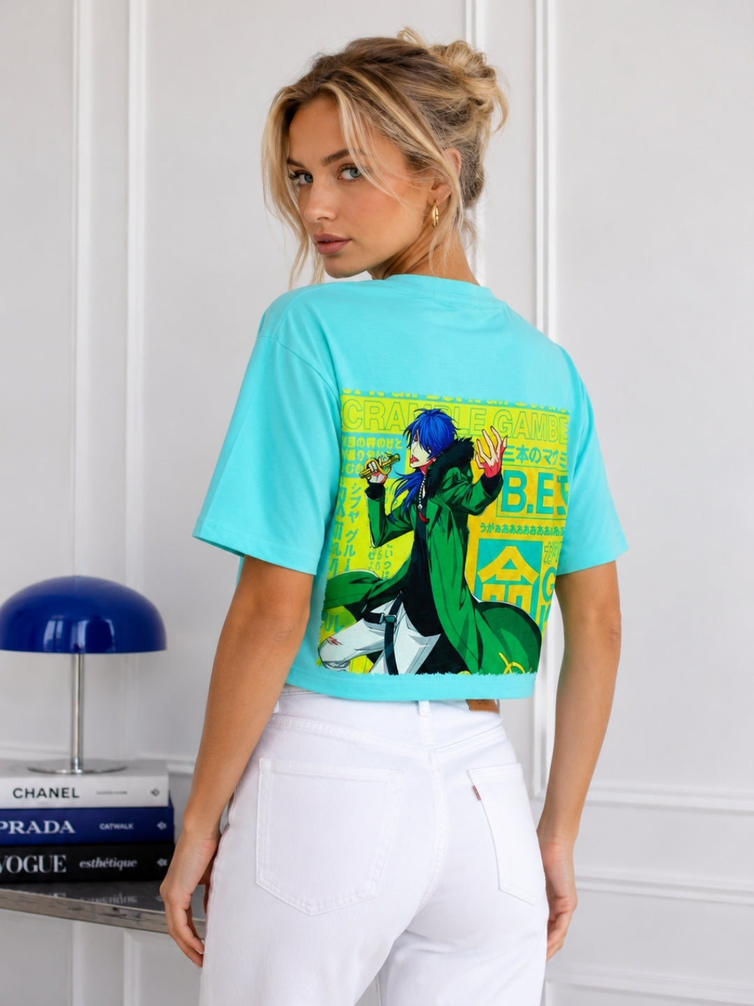 Clobug Women's Anime Graphic Printed Boxy Crop T-Shirt