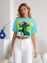 Clobug Women's Anime Graphic Printed Boxy Crop T-Shirt