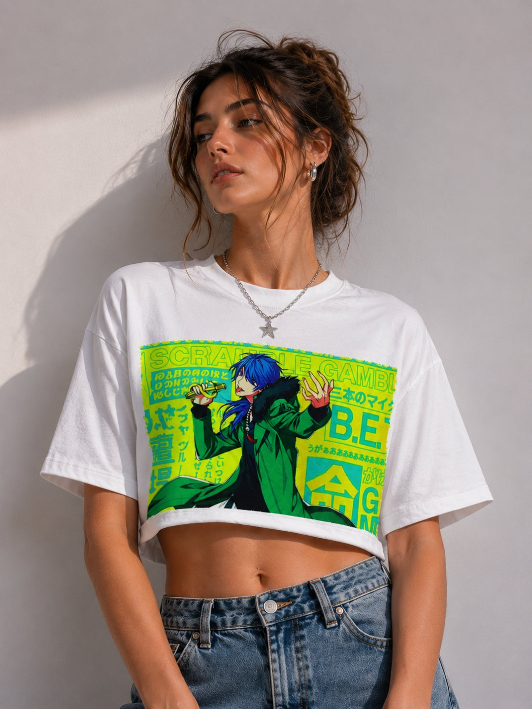 Clobug Women Oversized Graphic Print White T-Shirt