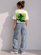 Clobug Women Oversized Graphic Print White T-Shirt