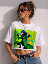 Clobug Women Oversized Graphic Print White T-Shirt