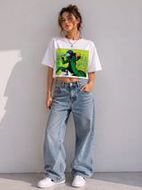 Clobug Women Oversized Graphic Print White T-Shirt