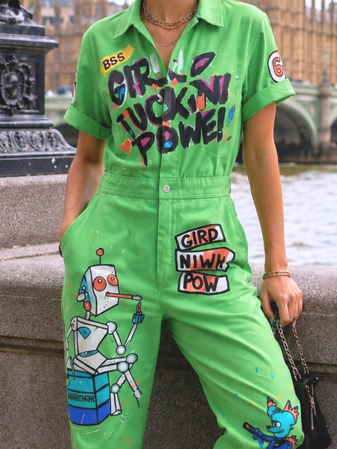 Clobug Women Printed Green Jumpsuit