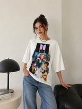 Clobug Women Oversized Graphic Print White T-Shirt