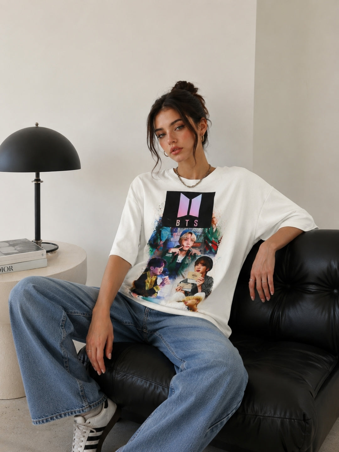 Clobug Women Oversized Graphic Print White T-Shirt