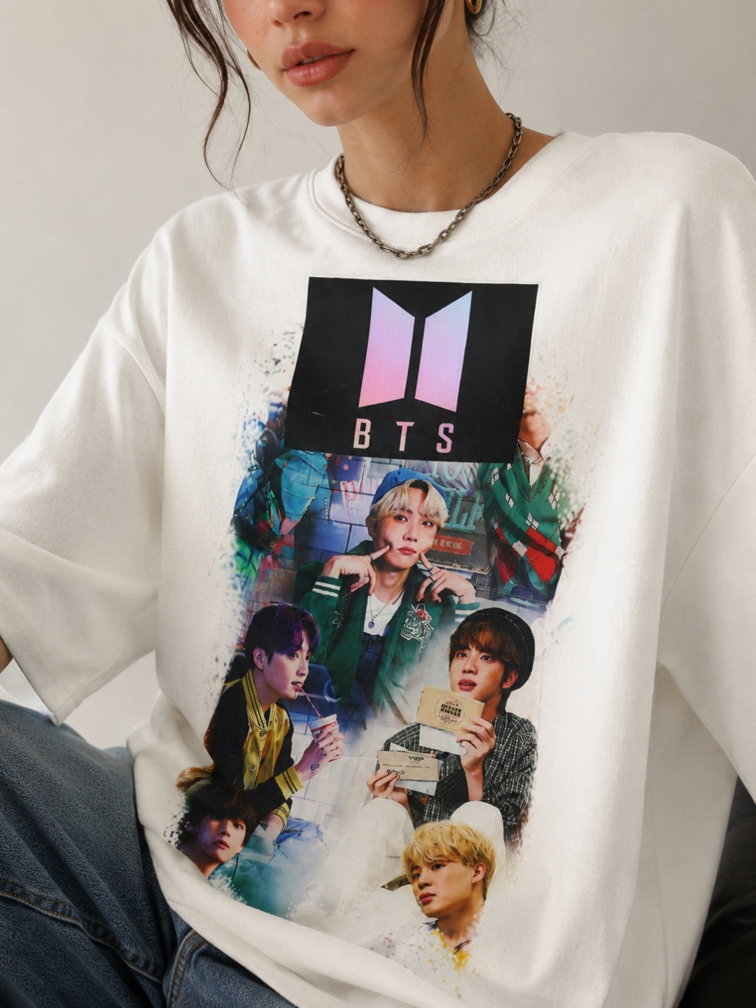 Clobug Women Oversized Graphic Print White T-Shirt