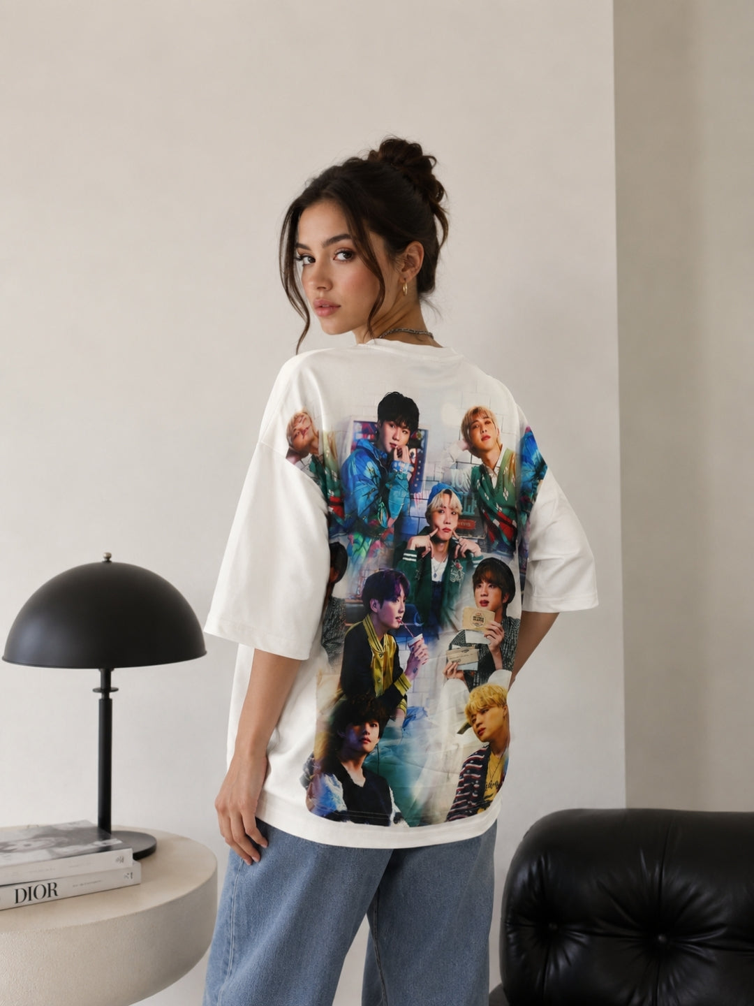 Clobug Women Oversized Graphic Print White T-Shirt