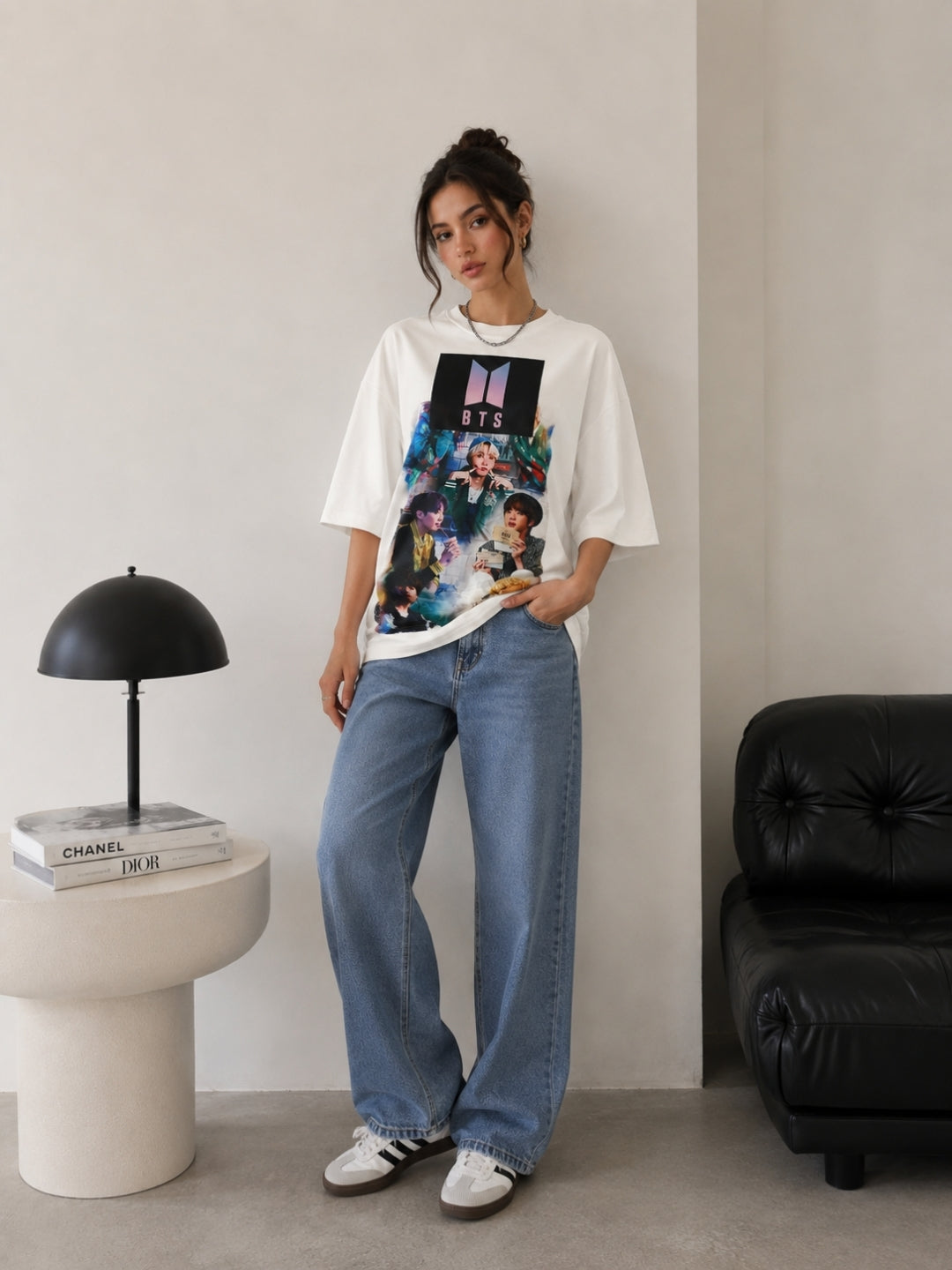 Clobug Women Oversized Graphic Print White T-Shirt