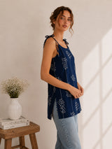 Women Typography Print Tie-Up Shoulder Sleeveless Short Kurti