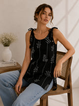 Women Typography Print Tie-Up Shoulder Sleeveless Short Kurti