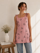 Women Typography Print Tie-Up Shoulder Sleeveless Short Kurti
