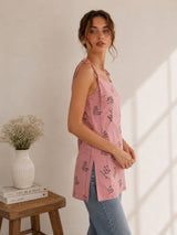 Women Typography Print Tie-Up Shoulder Sleeveless Short Kurti