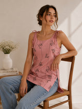 Women Typography Print Tie-Up Shoulder Sleeveless Short Kurti
