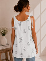 Women Typography Print Tie-Up Shoulder Sleeveless Short Kurti