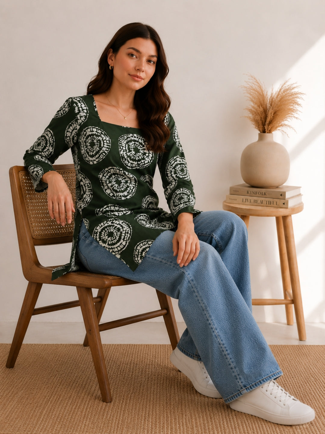 Women's Green Full Sleeve Kurti