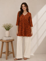 Women Brown Printed Kurti