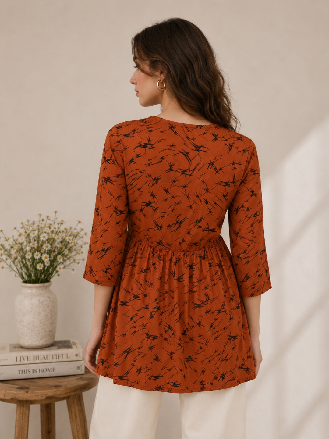 Women Brown Printed Kurti