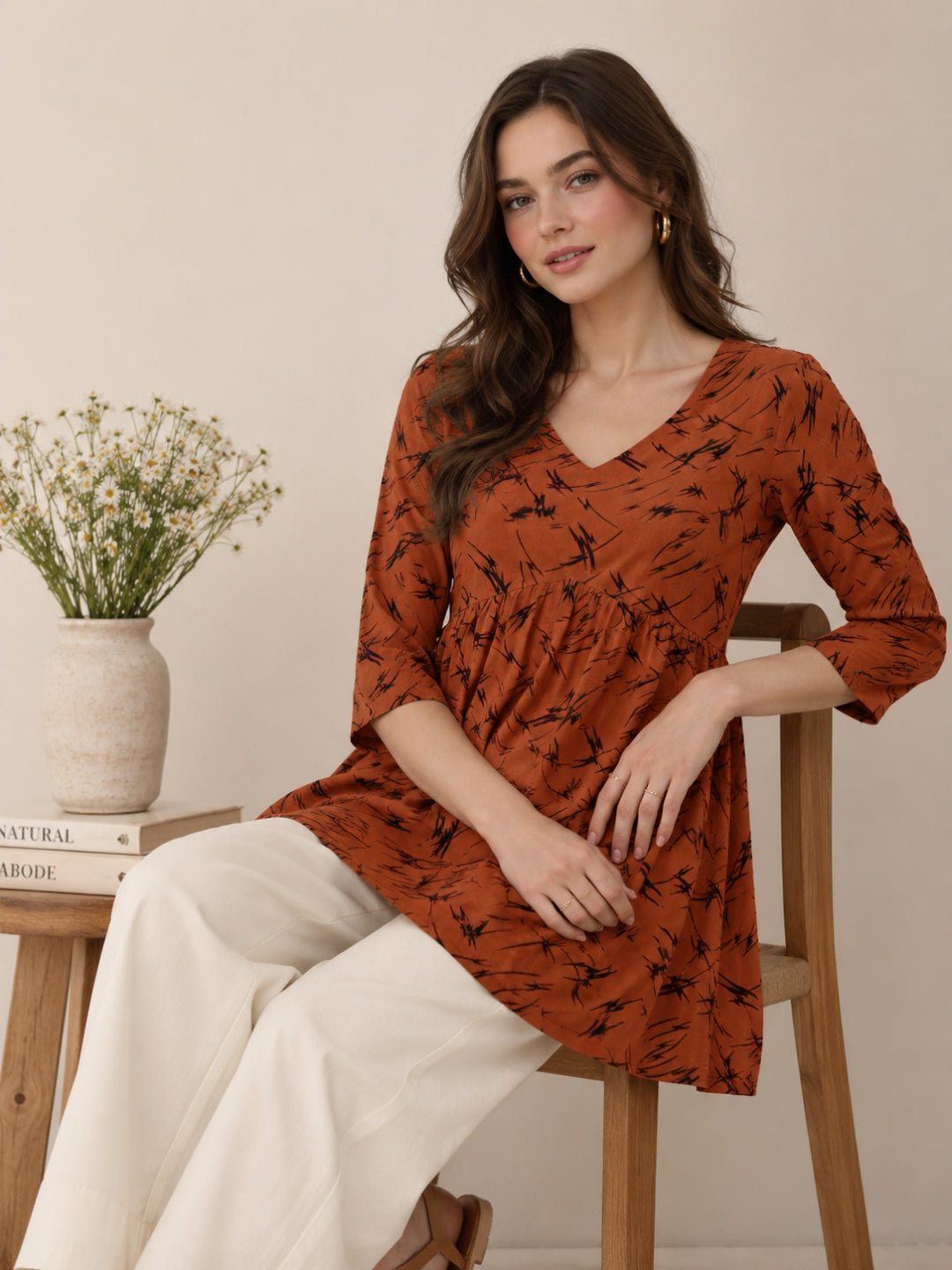 Women Brown Printed Kurti