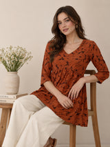 Women Brown Printed Kurti