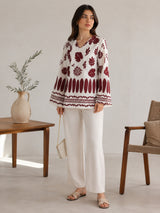 Women White Floral Printed V-Neck Relaxed Fit Kurti