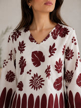 Women White Floral Printed V-Neck Relaxed Fit Kurti