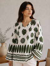 Women White Floral Printed V-Neck Relaxed Fit Kurti