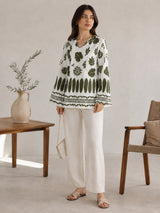 Women White Floral Printed V-Neck Relaxed Fit Kurti