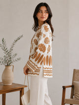 Women White Floral Printed V-Neck Relaxed Fit Kurti