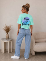 Women Printed Crop Sky Blue T-shirt