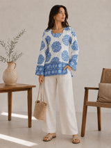 Clobug Women Floral Printed Square Neck Relaxed Fit Kurti