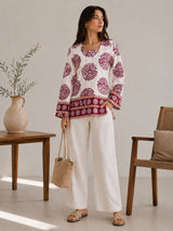 Clobug Women Floral Printed Square Neck Relaxed Fit Kurti