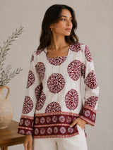 Clobug Women Floral Printed Square Neck Relaxed Fit Kurti