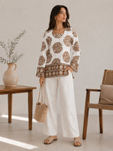 Clobug Women Floral Printed Square Neck Relaxed Fit Kurti
